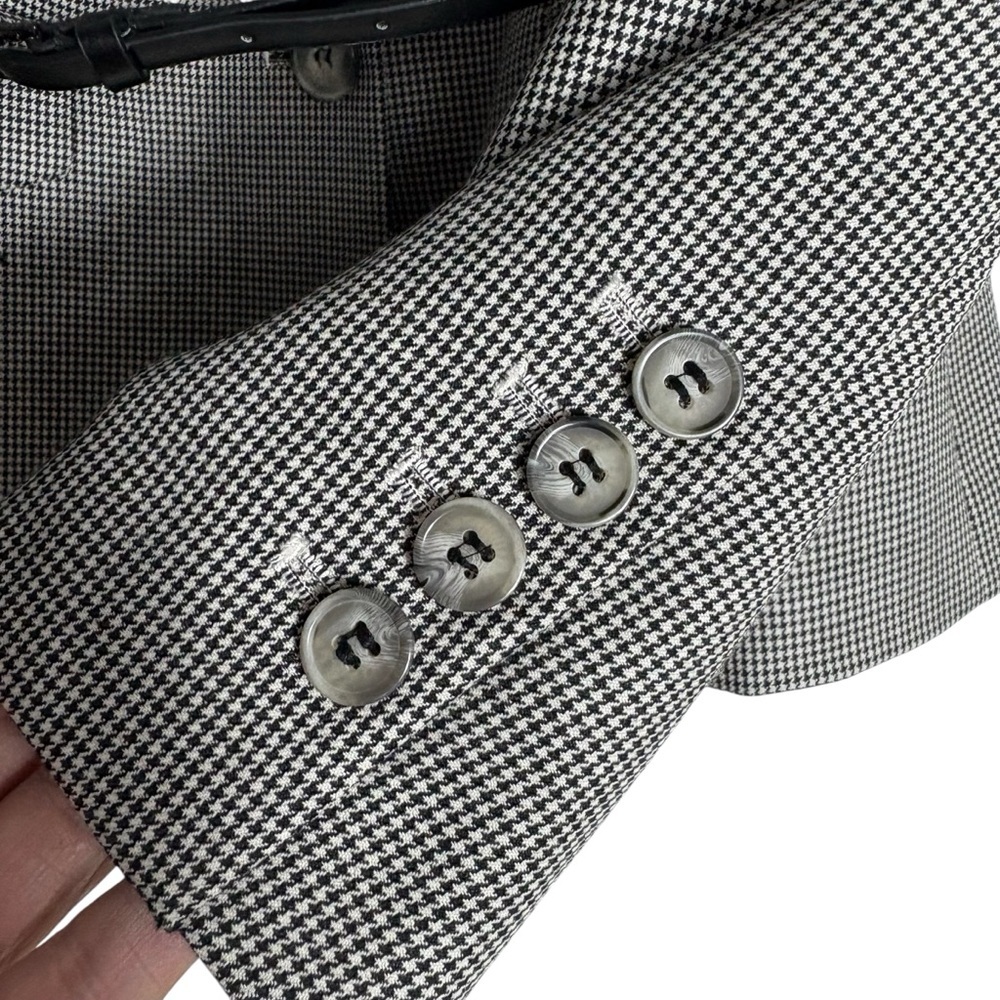 LOFT Wool Houndstooth Belted Blazer Black/White Size 8 —broken button on cuff - Picture 7 of 10
